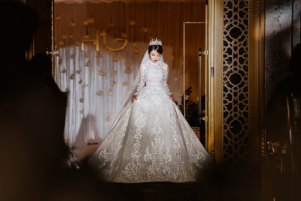 indoor princess wedding gown