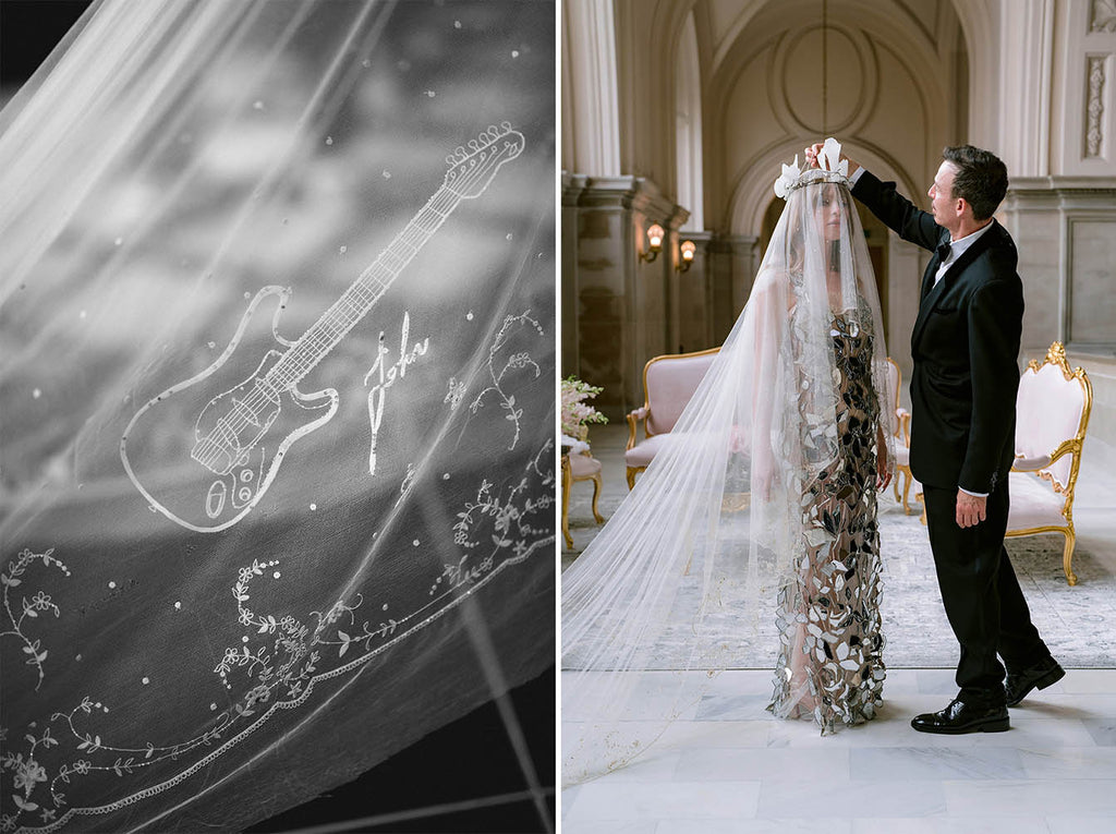 couture wedding veil with custom embroidery