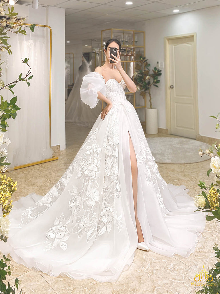high slit indoor wedding dress