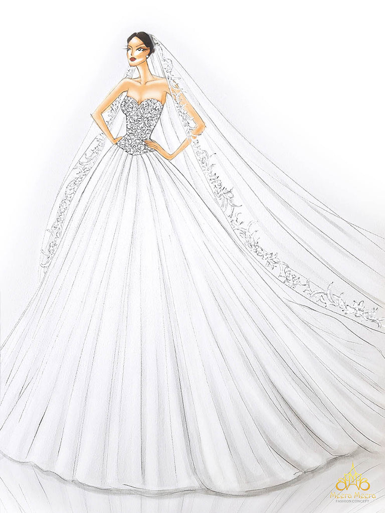 basque waist corset wedding dress sketch