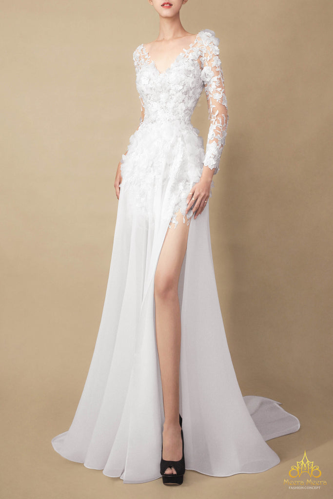 beach high slit wedding dress