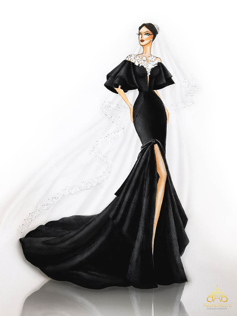 black wedding dress sketch 2025