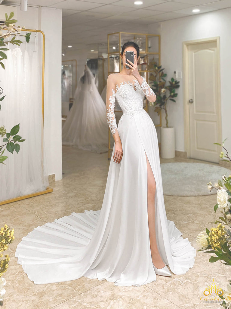 christian wedding dress with slit