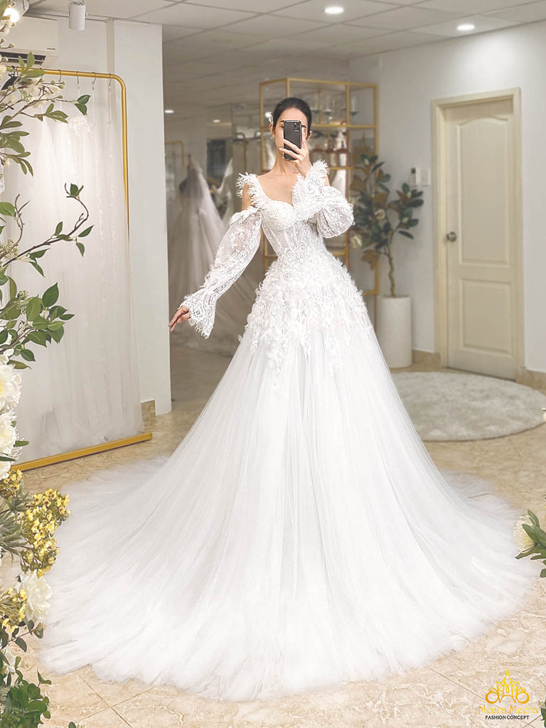 church wedding dress with bishop sleeve