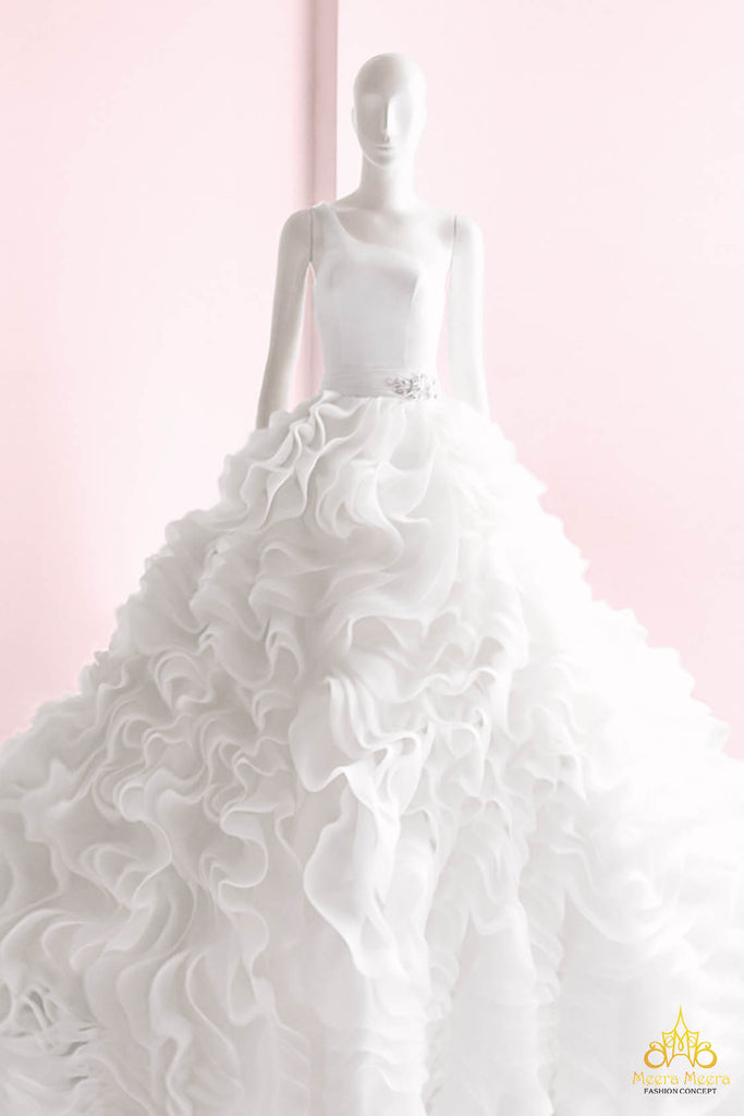 garden ruffle wedding gown