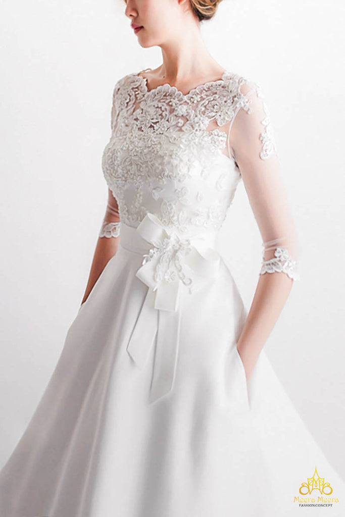 garden wedding gown with lace and satin