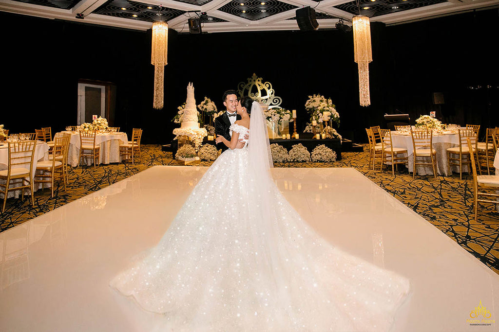 grand indoor wedding gown