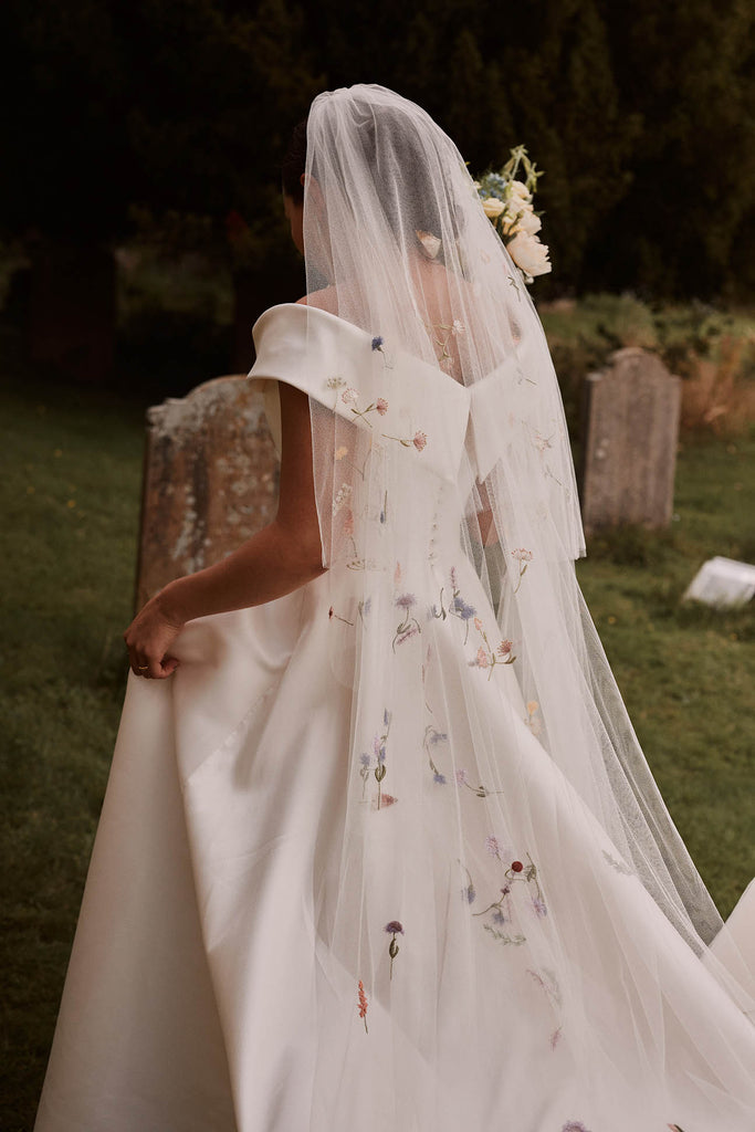 hand embroidered flower wedding veil