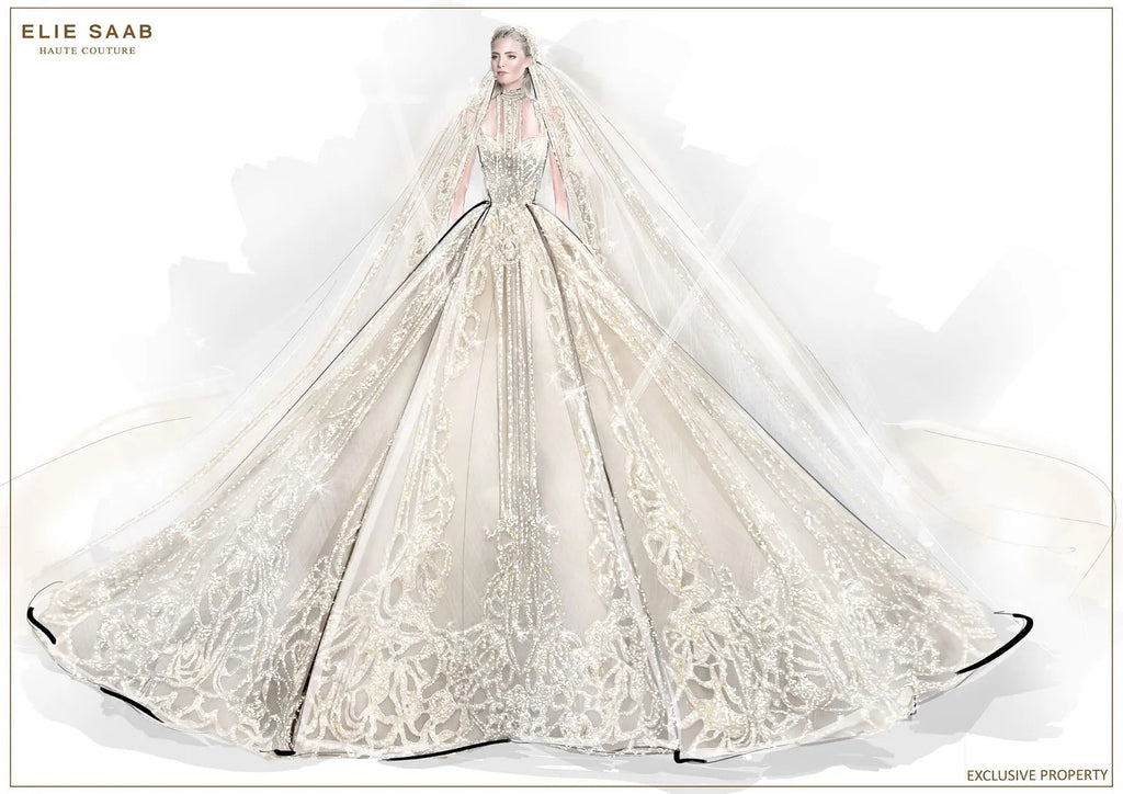 haute couture wedding dress sketch by Elie Saab