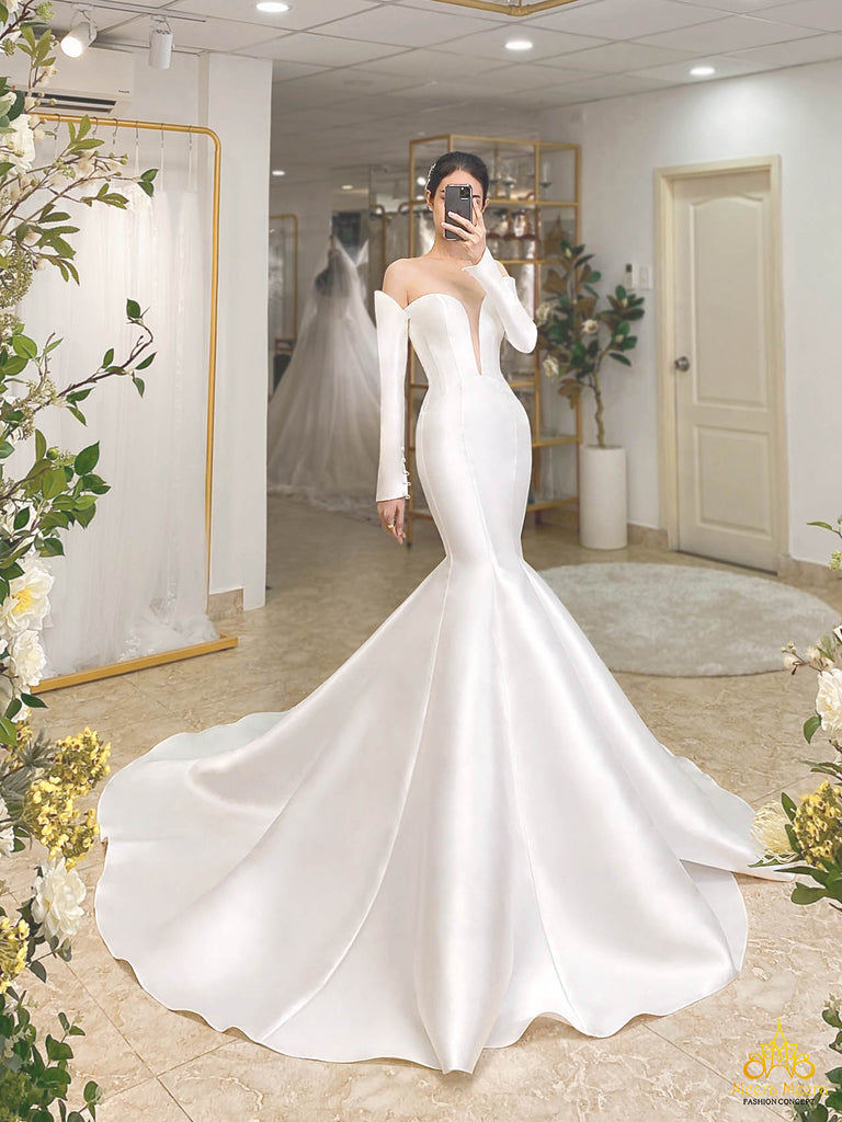 Elegant Wedding Dress,Long Sleeve Wedding Dress,Simple Satin Wedding Dresses  | Modest wedding dresses, Long sleeve wedding gowns, Wedding dresses simple