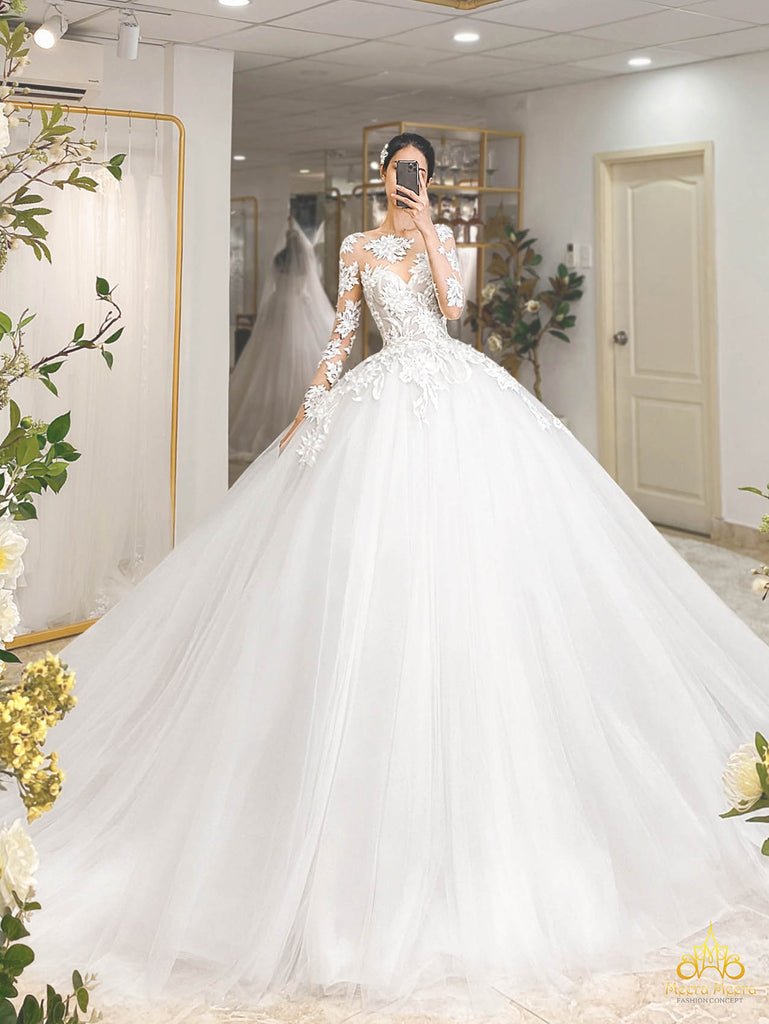 indoor princess wedding gown