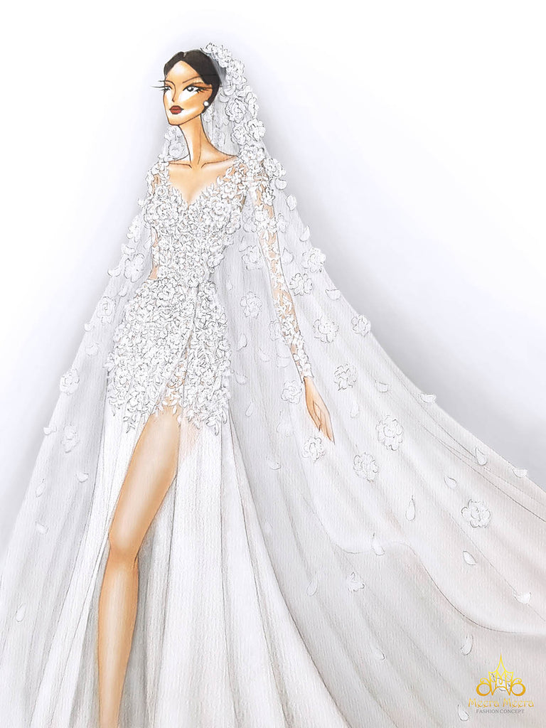 phác thảo thiết kế áo cưới đính hoa 3D