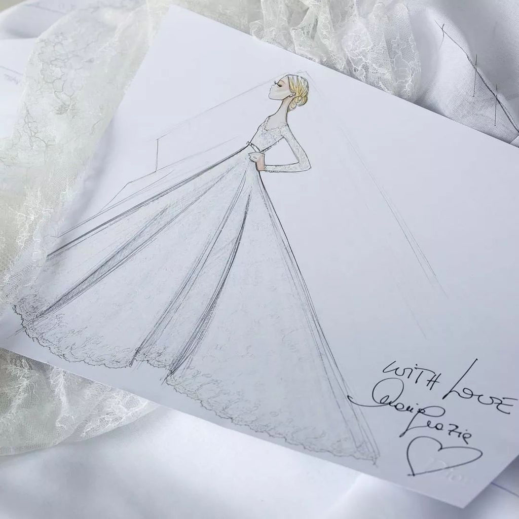 phác thảo thiết kế váy cưới công chúa Dior