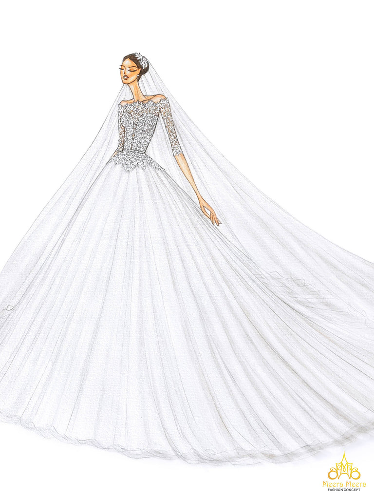phác thảo thiết kế váy cưới công chúa theo chủ đề
