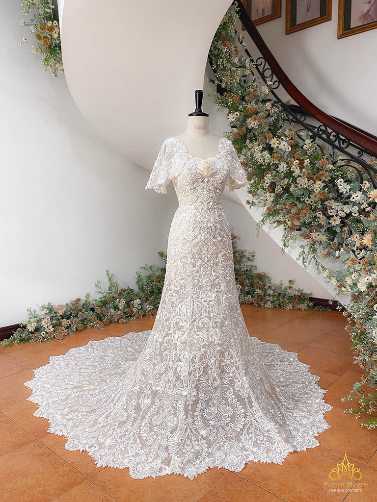 removable butterfly sleeve wedding dress 2025