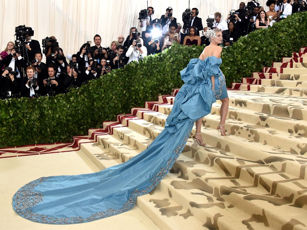 something blue mini wedding dress at met gala