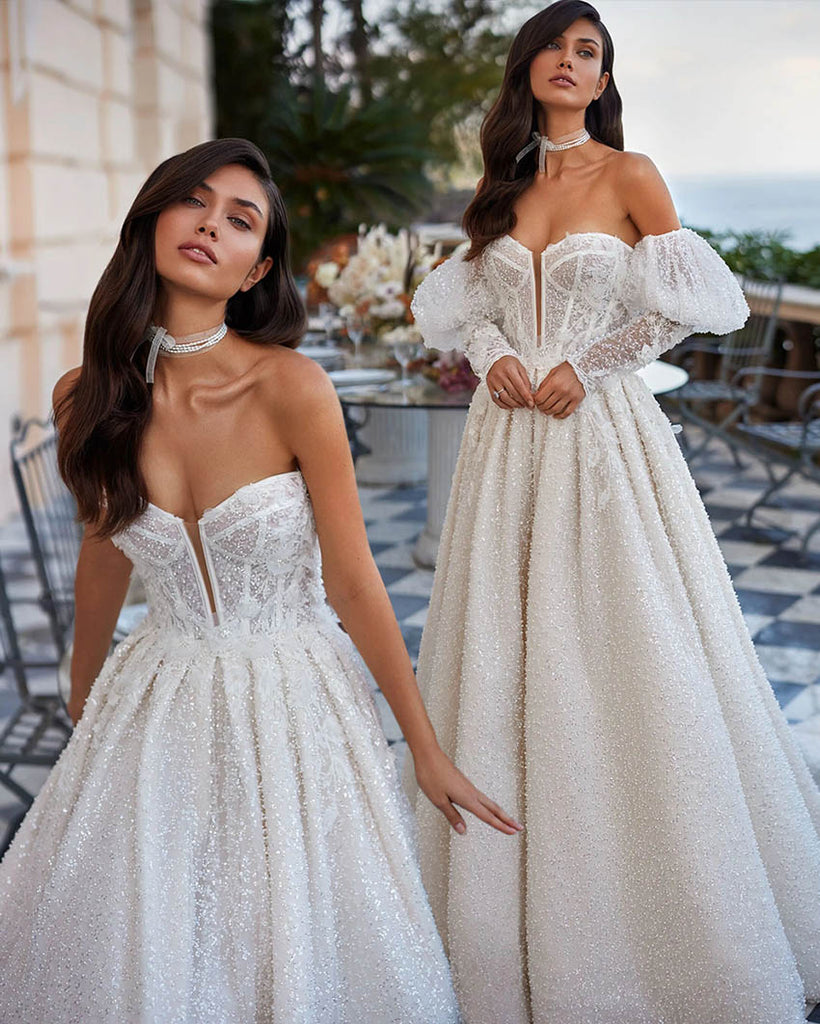 deep v corset wedding dress
