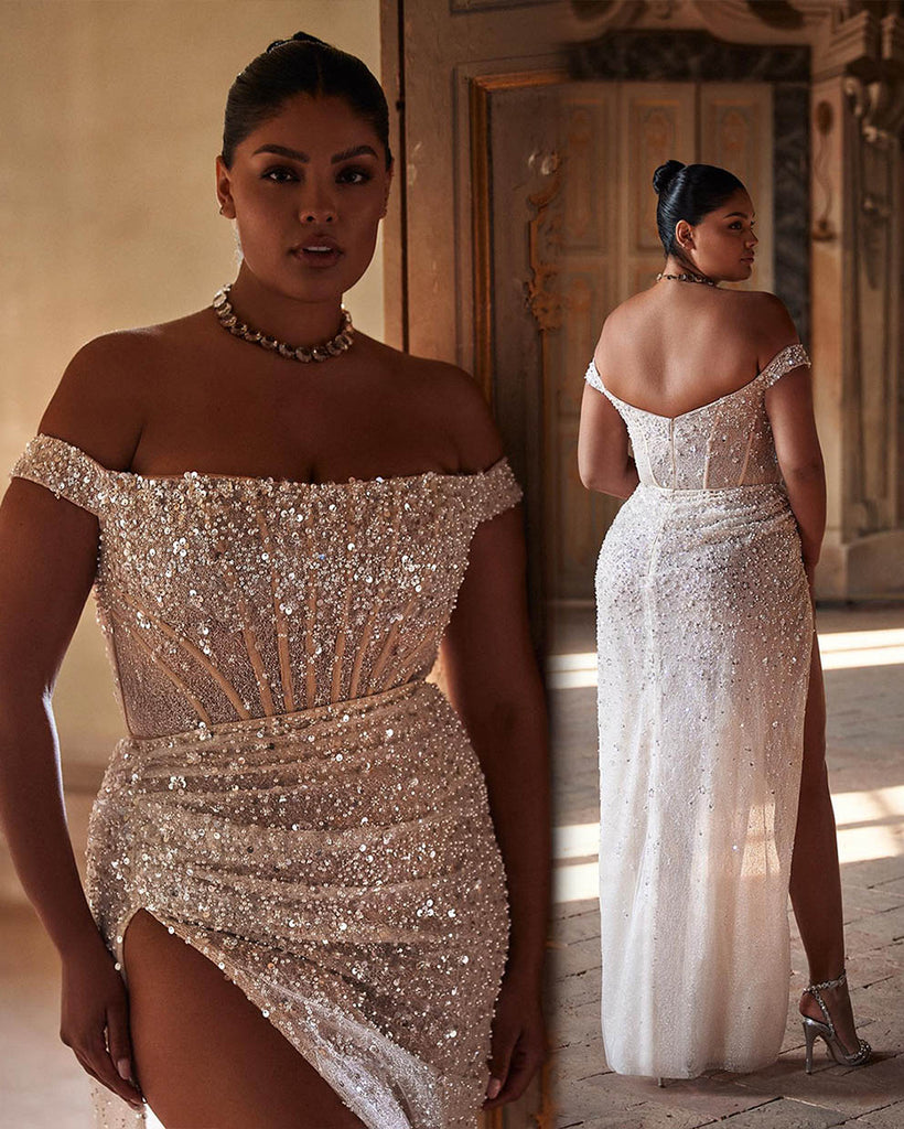 sparkly plus size corset wedding dress