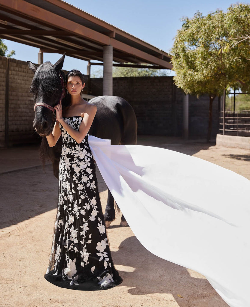 spring 2025 wedding dress trends black and white