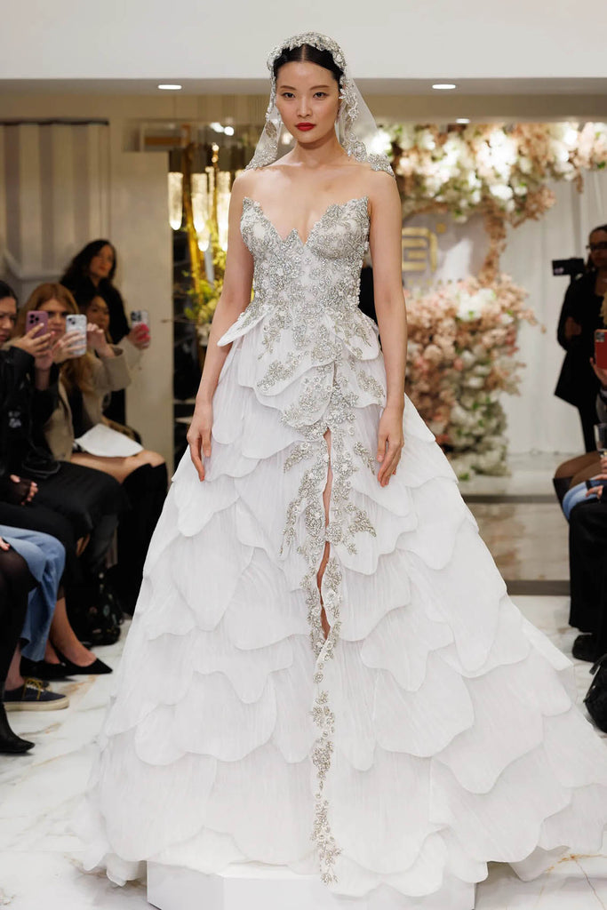 spring 2025 wedding dress trends crystal embellishments