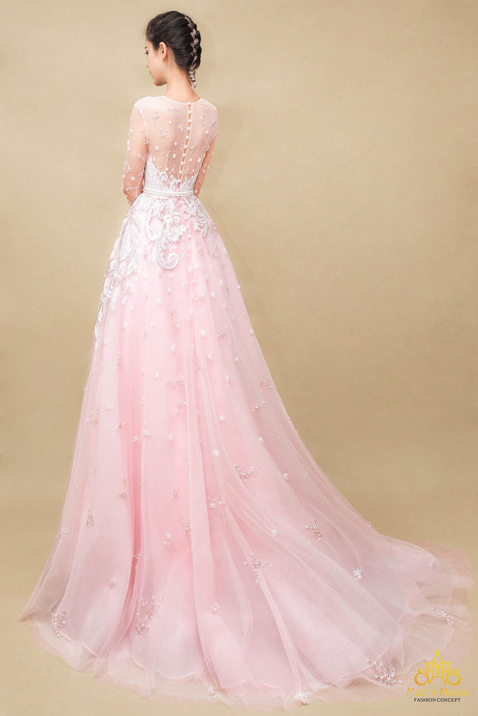 váy cưới màu hồng meera meera