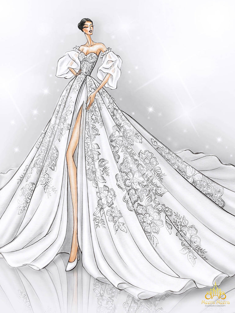 indoor wedding gown sketch