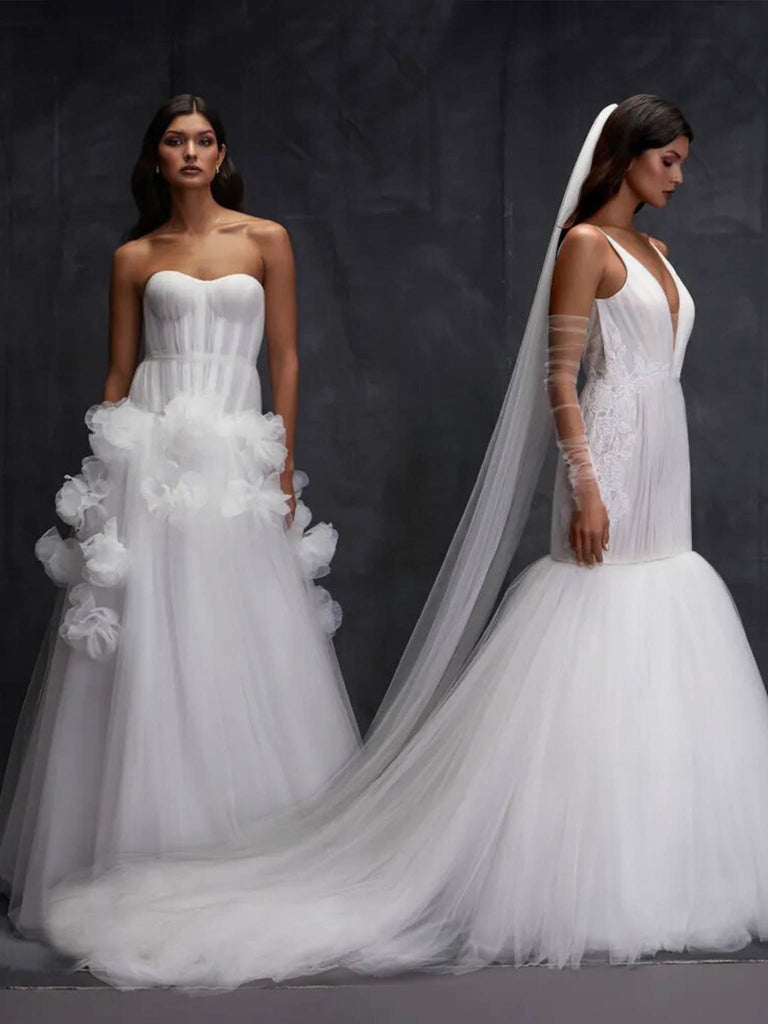 váy cưới chất liệu vải lưới mùa cưới thu đông 2024