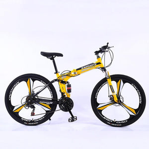 yellow full suspension mountain bike