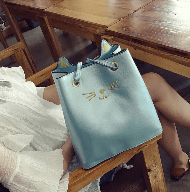 Korean cat handbag fashion handbag trend casual cute shoulder bag large capacity bag Jasminesshop Bags Blue