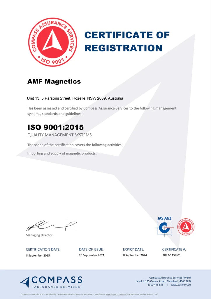 AMF Magnetics ISO Certificate