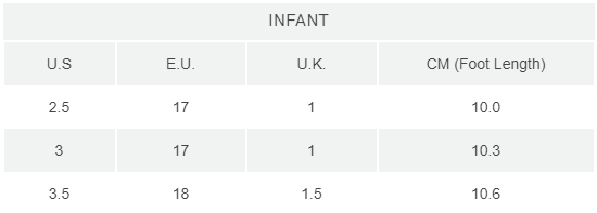 infant shoe size chart cm