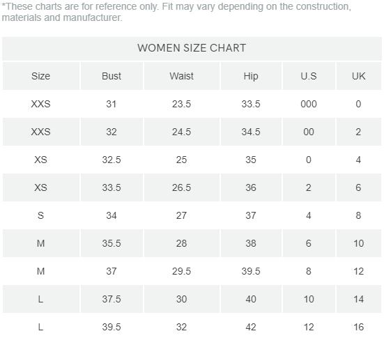 women size chart 3