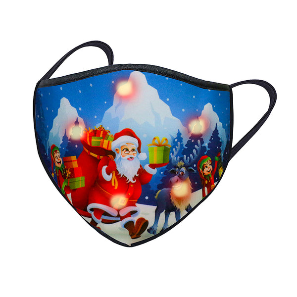 Christmas Printing Reuseable LED Light Face Mask Anti Dust Mask ClothNot Include Filters