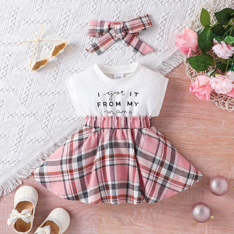 2pcs Baby Girl Short-sleeve Faux-two Floral Print Dress with Headband Set