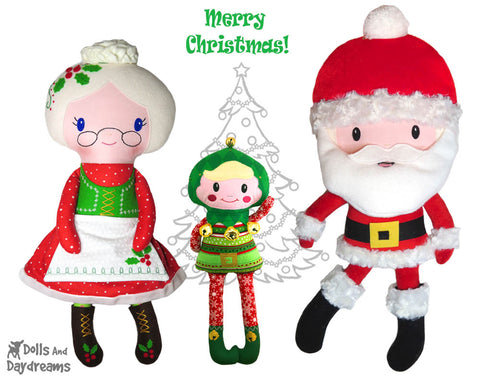 Mr and Mrs Claus and elf on the shelf patterns by dolls and daydreams