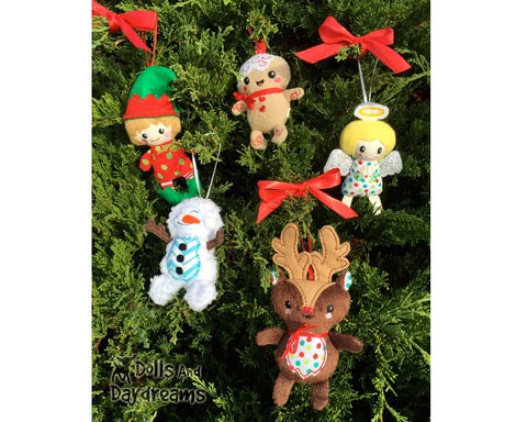 Christmas tree ornaments hanging decorations sewing and machine embroidery patterns by dolls and daydreams