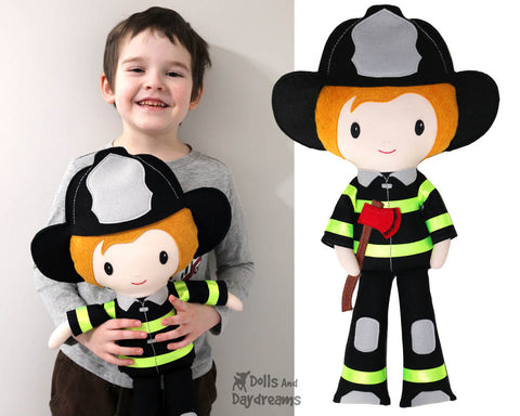 Fireman Fire Fighter Doll sewing and ith patterns by dolls and daydreams