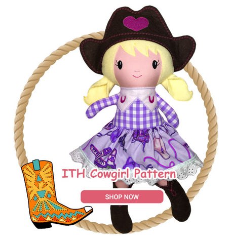 In the hoop Cowgirl Doll Pattern machine embroidery design by Dolls And Daydreams