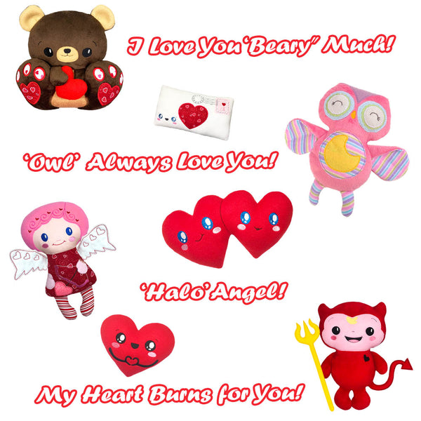Valentine pun witty saying to add to plush teddy owl devil love toys machine embroidery patterns by dolls and daydreams