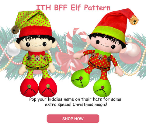 In the hoop BFF Christmas Elf pattern by dolls and daydreams