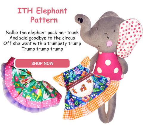 Dress up In The Hoop elephant plush toy Doll Pattern machine embroidery design by Dolls And Daydreams