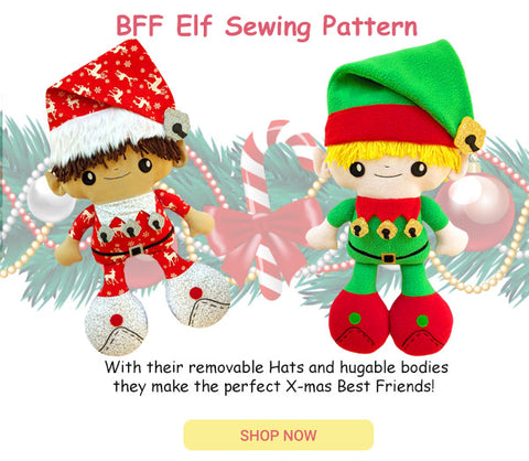 BFF Christmas elf sewing pattern by dolls and daydreams