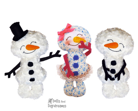 snowman soft plush toy sewing and machine embroidery pattern 