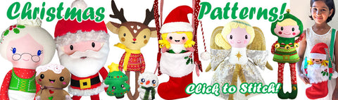 X-mas Christmas sewing and machine embroidery patterns for sale by dolls and daydreams