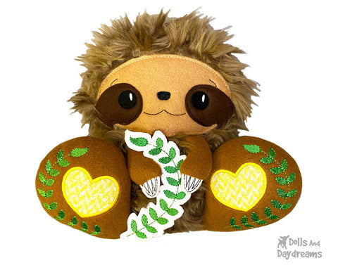 New In the Hoop BFF Sloth plush toy ITH machine embroidery pattern by Dolls And Daydreams
