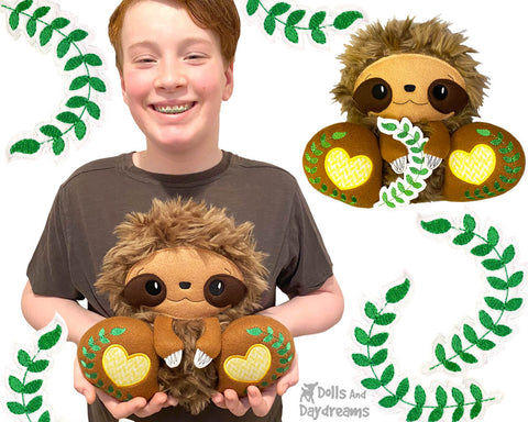 New In the Hoop BFF Sloth plush toy ITH machine embroidery pattern In The Hoop by Dolls And Daydreams