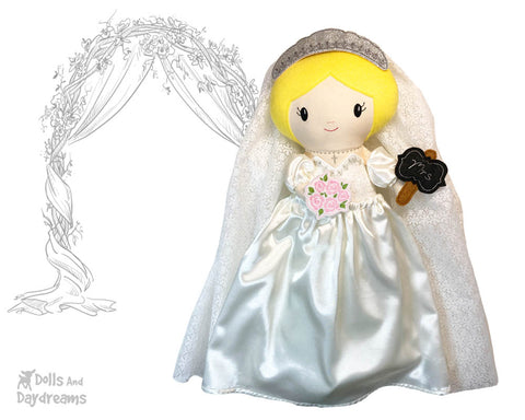 In The Hoop Machine Embroidery Bride Pattern by Dolls And Daydreams ITH bridal shower wedding DIY customizable cloth doll