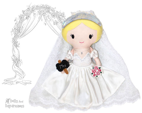 Bride PDF Sewing Pattern by Dolls And Daydreams bridal shower wedding DIY customizable cloth doll