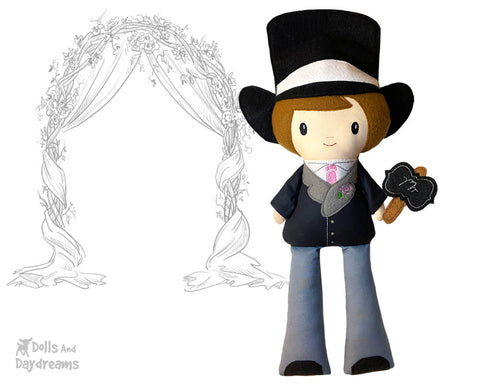 Groom Magician Cloth doll Pattern machine embroidery doll by dolls and daydreams diy customizable wedding bridal gift