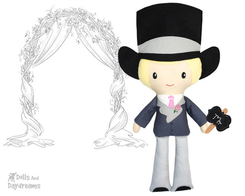 Magician and Groom Cloth doll PDF Sewing Pattern by dolls and daydreams diy customizable wedding bridal Mr & Mrs gift 